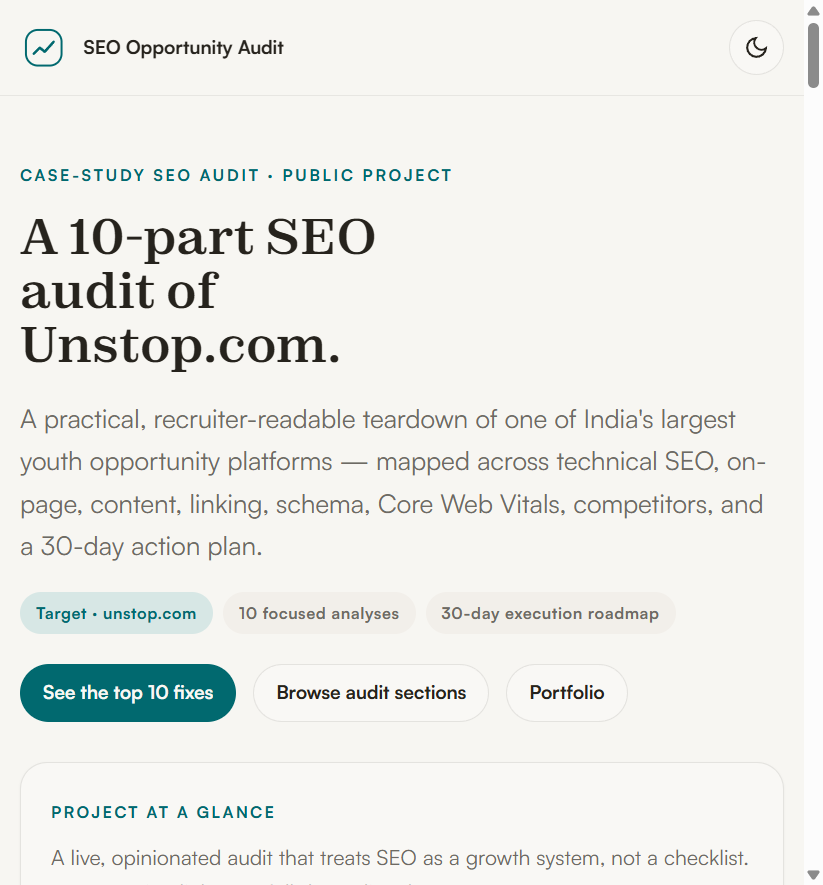Unstop SEO audit framework screenshot